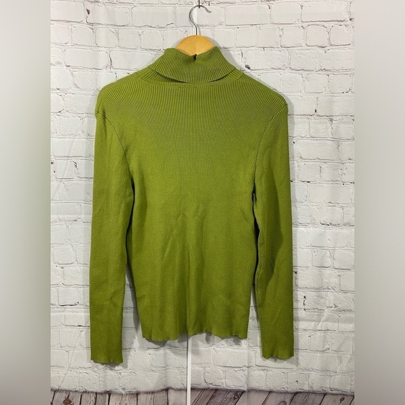 Chicos Size 2 Womens (Large) Moss Green Turtleneck Ribbed Knit Long Sleeve Top - Picture 2 of 4